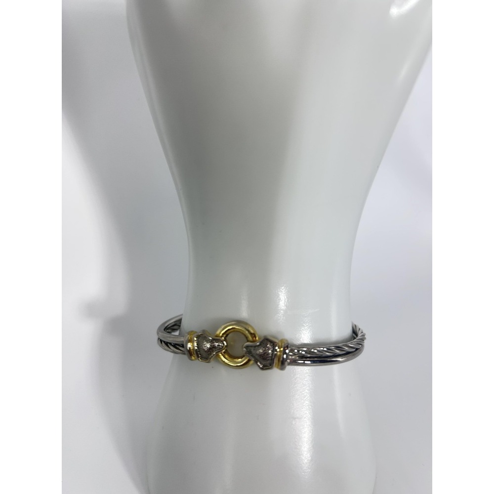 Bracelet Silver Tone Cable Bangle Two Tone Gold Circle Box Clasp Womens Jewelry